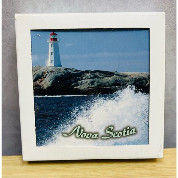 Vintage Nova Scotia Lighthouse Wood Cork Coasters Set of 4 - Picture 1 of 6